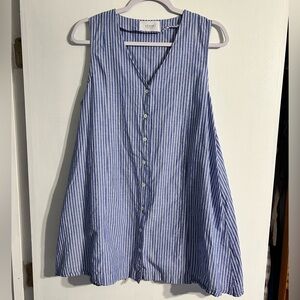 Legoe Heritage Sleeveless Button Down Blue White Striped Mini Dress Summer Beach